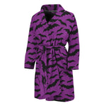 Purple And Black Halloween Bat Print Men's Bathrobe