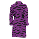 Purple And Black Halloween Bat Print Men's Bathrobe
