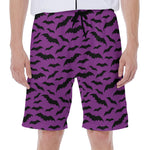 Purple And Black Halloween Bat Print Men's Beach Shorts