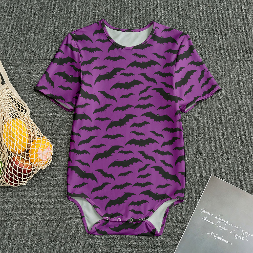 Purple And Black Halloween Bat Print Men's Bodysuit