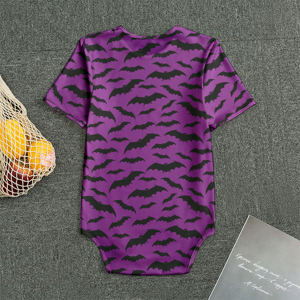 Purple And Black Halloween Bat Print Men's Bodysuit