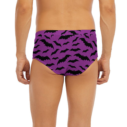 Purple And Black Halloween Bat Print Men's Briefs