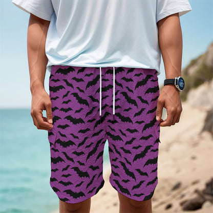 Purple And Black Halloween Bat Print Men's Cargo Shorts