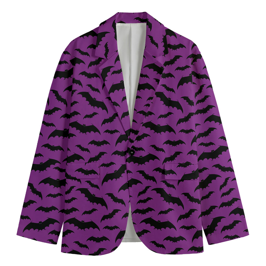Purple And Black Halloween Bat Print Men's Cotton Blazer