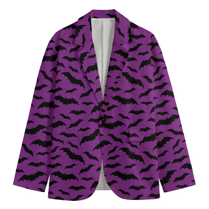 Purple And Black Halloween Bat Print Men's Cotton Blazer