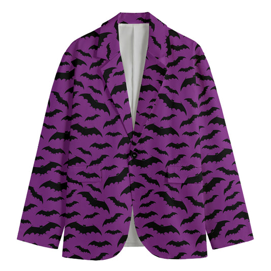 Purple And Black Halloween Bat Print Men's Cotton Blazer