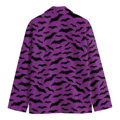 Purple And Black Halloween Bat Print Men's Cotton Blazer