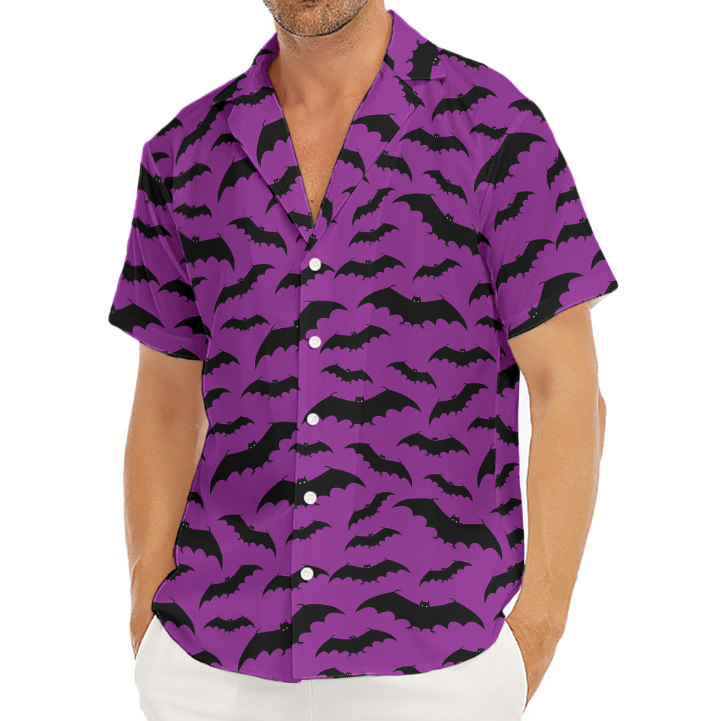 Purple And Black Halloween Bat Print Men's Deep V-Neck Shirt
