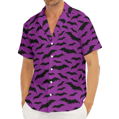 Purple And Black Halloween Bat Print Men's Deep V-Neck Shirt