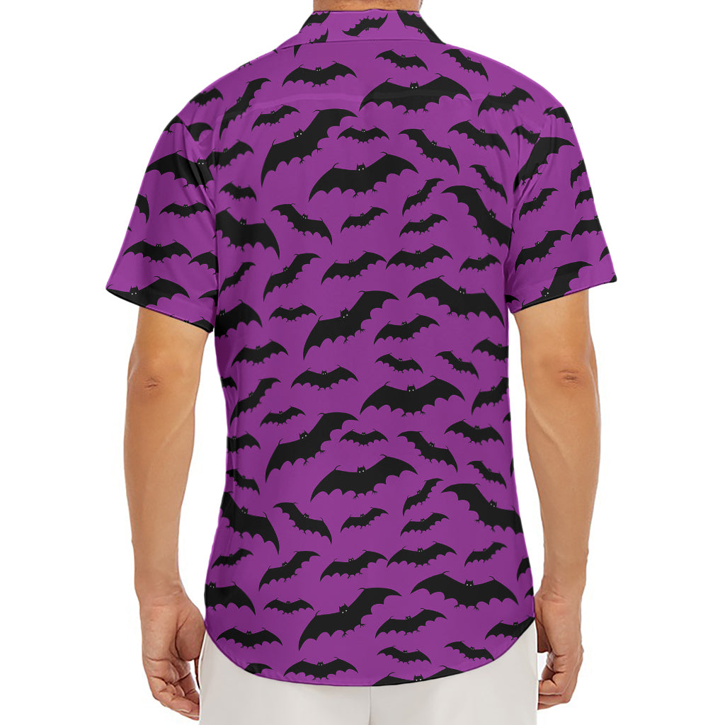 Purple And Black Halloween Bat Print Men's Deep V-Neck Shirt