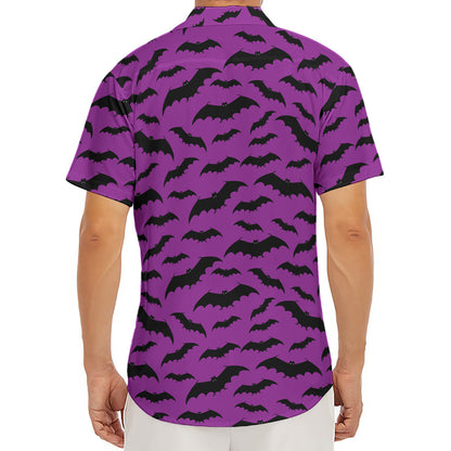 Purple And Black Halloween Bat Print Men's Deep V-Neck Shirt