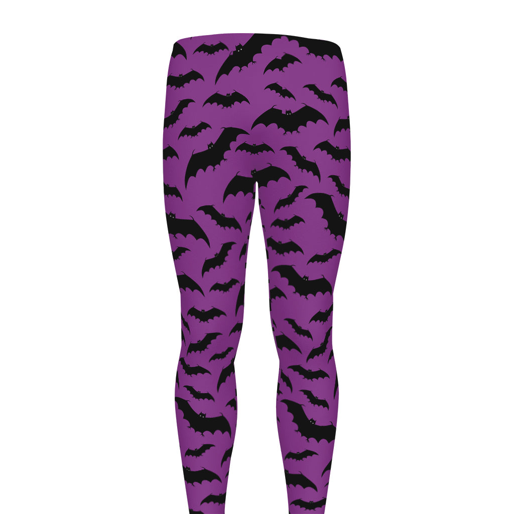 Purple And Black Halloween Bat Print Men's leggings