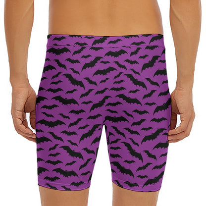 Purple And Black Halloween Bat Print Men's Long Boxer Briefs