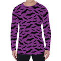 Purple And Black Halloween Bat Print Men's Long Sleeve T-Shirt