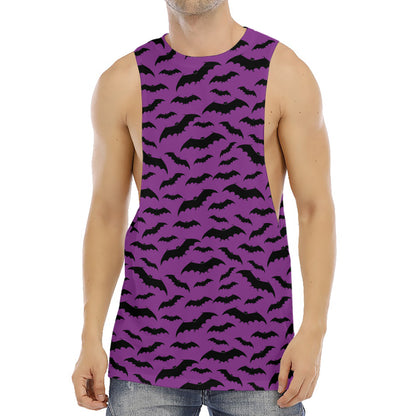 Purple And Black Halloween Bat Print Men's Muscle Tank Top