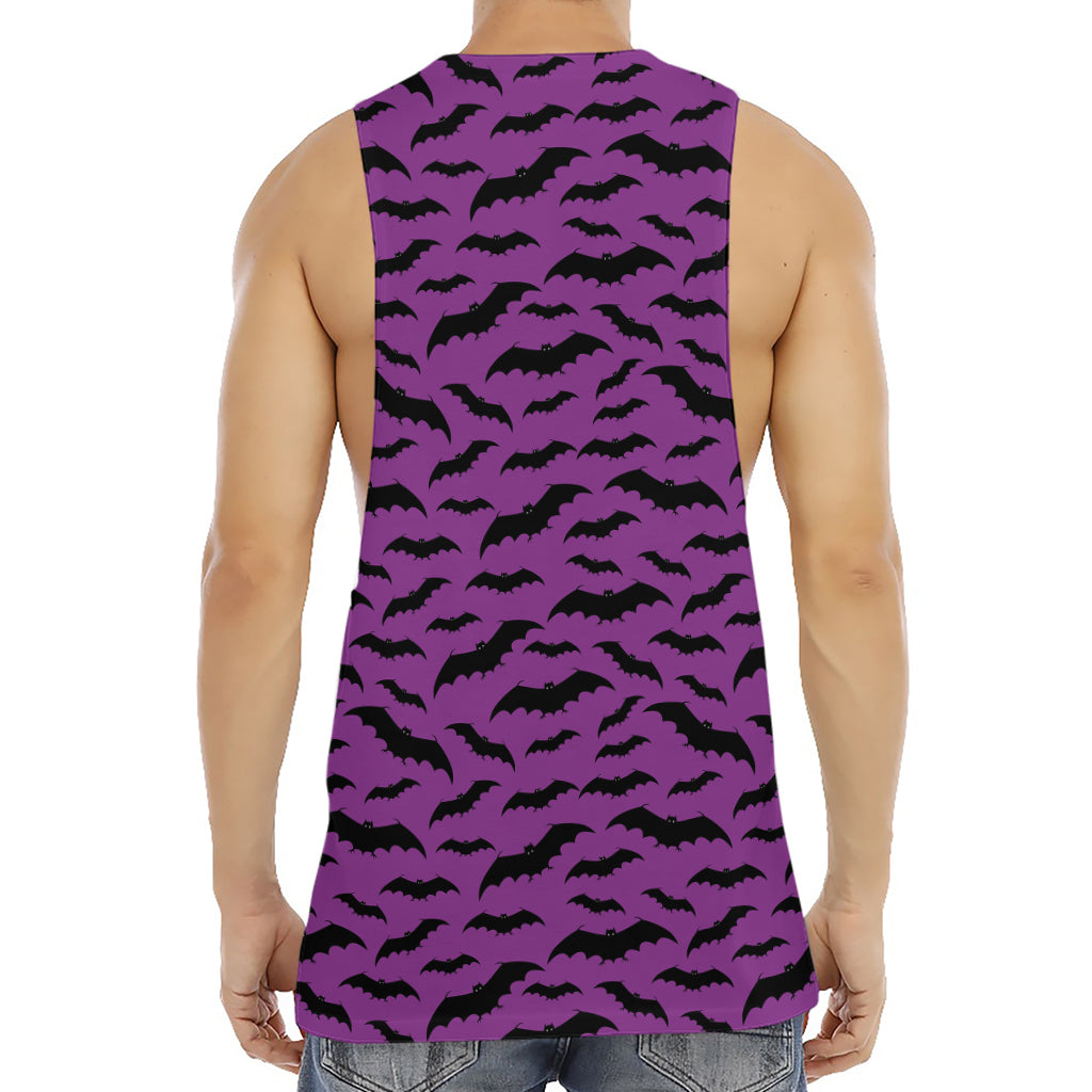 Purple And Black Halloween Bat Print Men's Muscle Tank Top