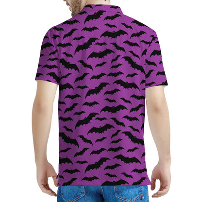 Purple And Black Halloween Bat Print Men's Polo Shirt