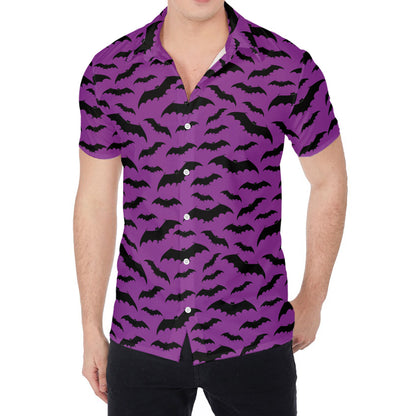 Purple And Black Halloween Bat Print Men's Shirt
