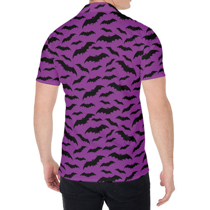 Purple And Black Halloween Bat Print Men's Shirt