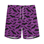 Purple And Black Halloween Bat Print Men's Sports Shorts