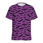 Purple And Black Halloween Bat Print Men's Sports T-Shirt