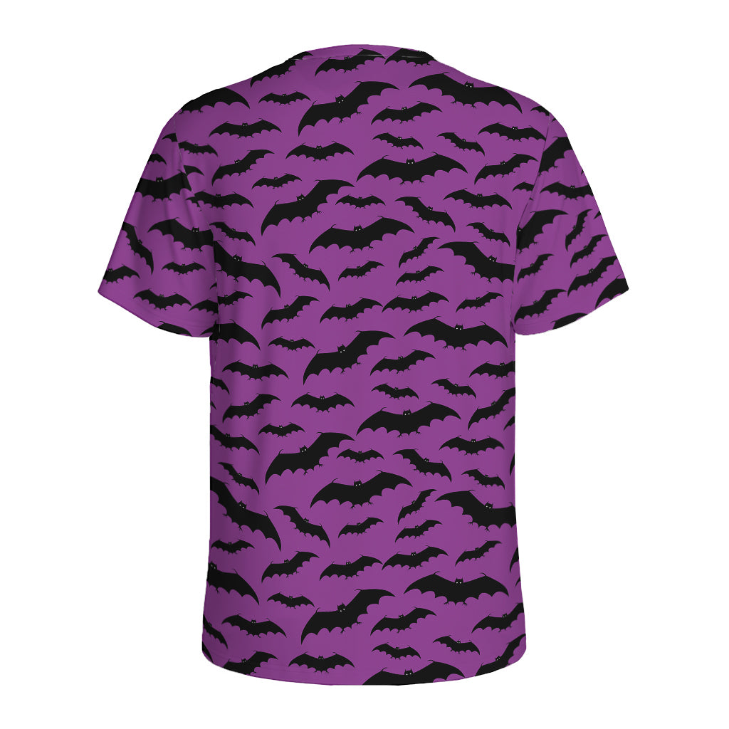 Purple And Black Halloween Bat Print Men's Sports T-Shirt