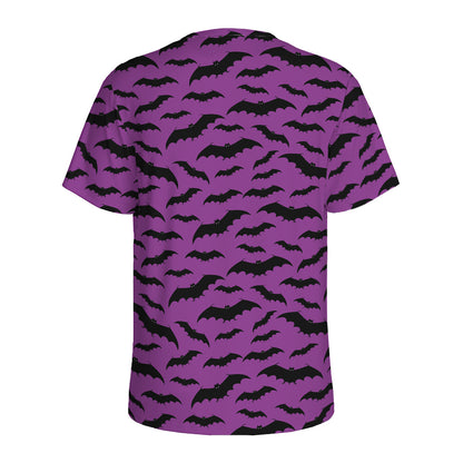 Purple And Black Halloween Bat Print Men's Sports T-Shirt