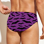 Purple And Black Halloween Bat Print Men's Swim Briefs
