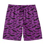 Purple And Black Halloween Bat Print Men's Swim Trunks