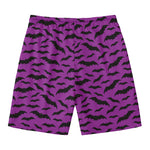 Purple And Black Halloween Bat Print Men's Swim Trunks