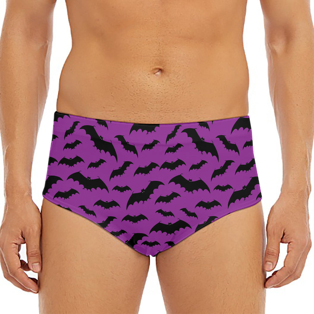 Purple And Black Halloween Bat Print Men's Triangle Swim Briefs