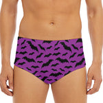Purple And Black Halloween Bat Print Men's Triangle Swim Briefs