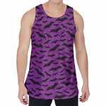 Purple And Black Halloween Bat Print Men's Velvet Tank Top