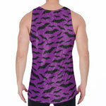 Purple And Black Halloween Bat Print Men's Velvet Tank Top