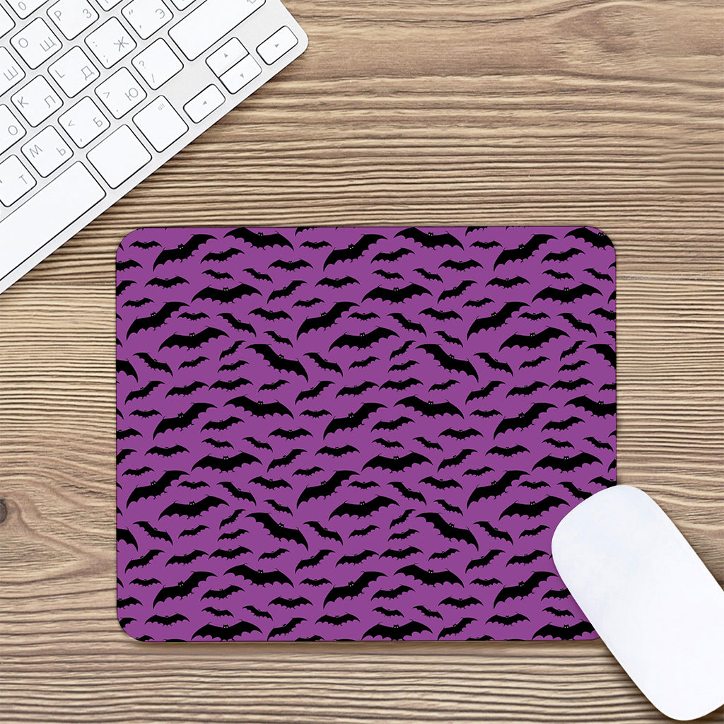 Purple And Black Halloween Bat Print Mouse Pad