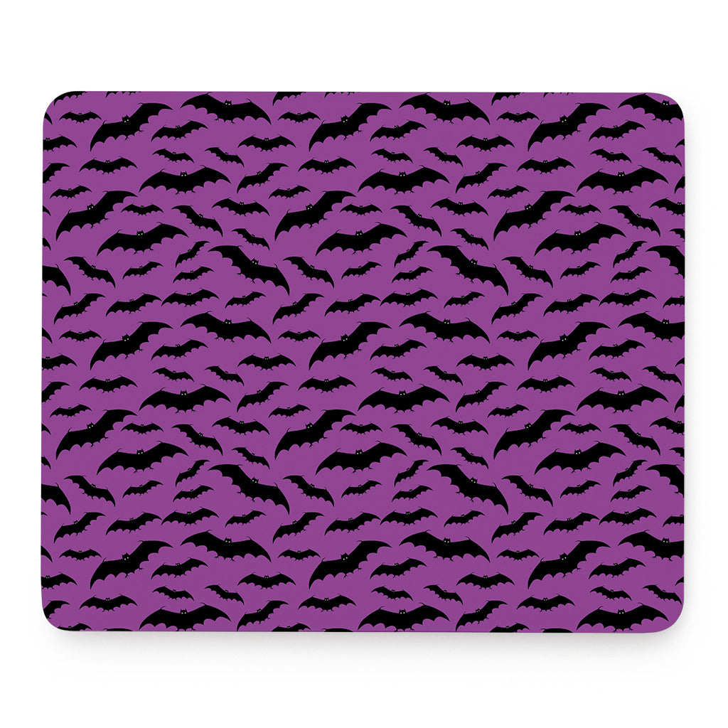 Purple And Black Halloween Bat Print Mouse Pad