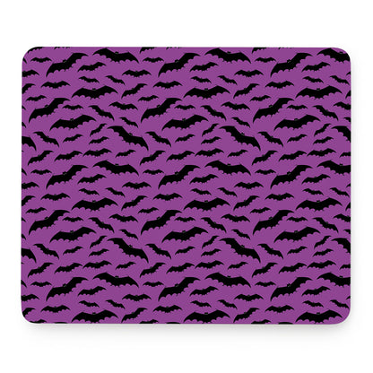Purple And Black Halloween Bat Print Mouse Pad