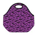 Purple And Black Halloween Bat Print Neoprene Lunch Bag