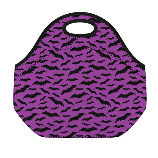 Purple And Black Halloween Bat Print Neoprene Lunch Bag