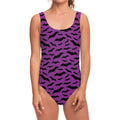 Purple And Black Halloween Bat Print One Piece Swimsuit