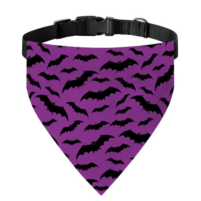 Purple And Black Halloween Bat Print Over The Collar Dog Bandana