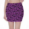Purple And Black Halloween Bat Print Pencil Mini Skirt
