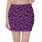 Purple And Black Halloween Bat Print Pencil Mini Skirt