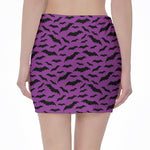 Purple And Black Halloween Bat Print Pencil Mini Skirt
