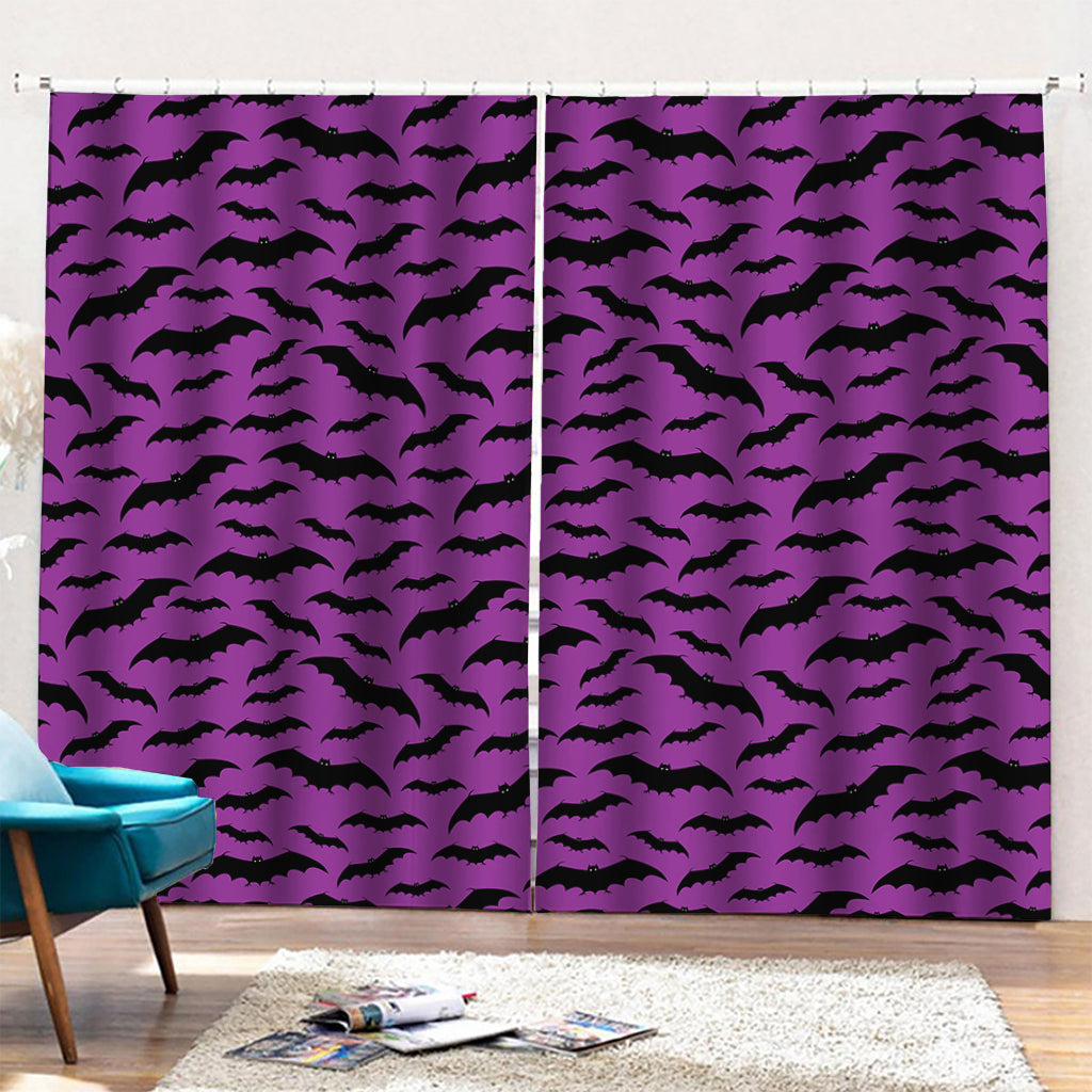 Purple And Black Halloween Bat Print Pencil Pleat Curtains
