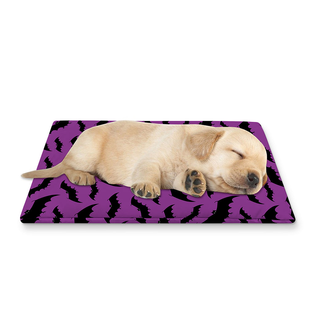 Purple And Black Halloween Bat Print Pet Cooling Mat Cover