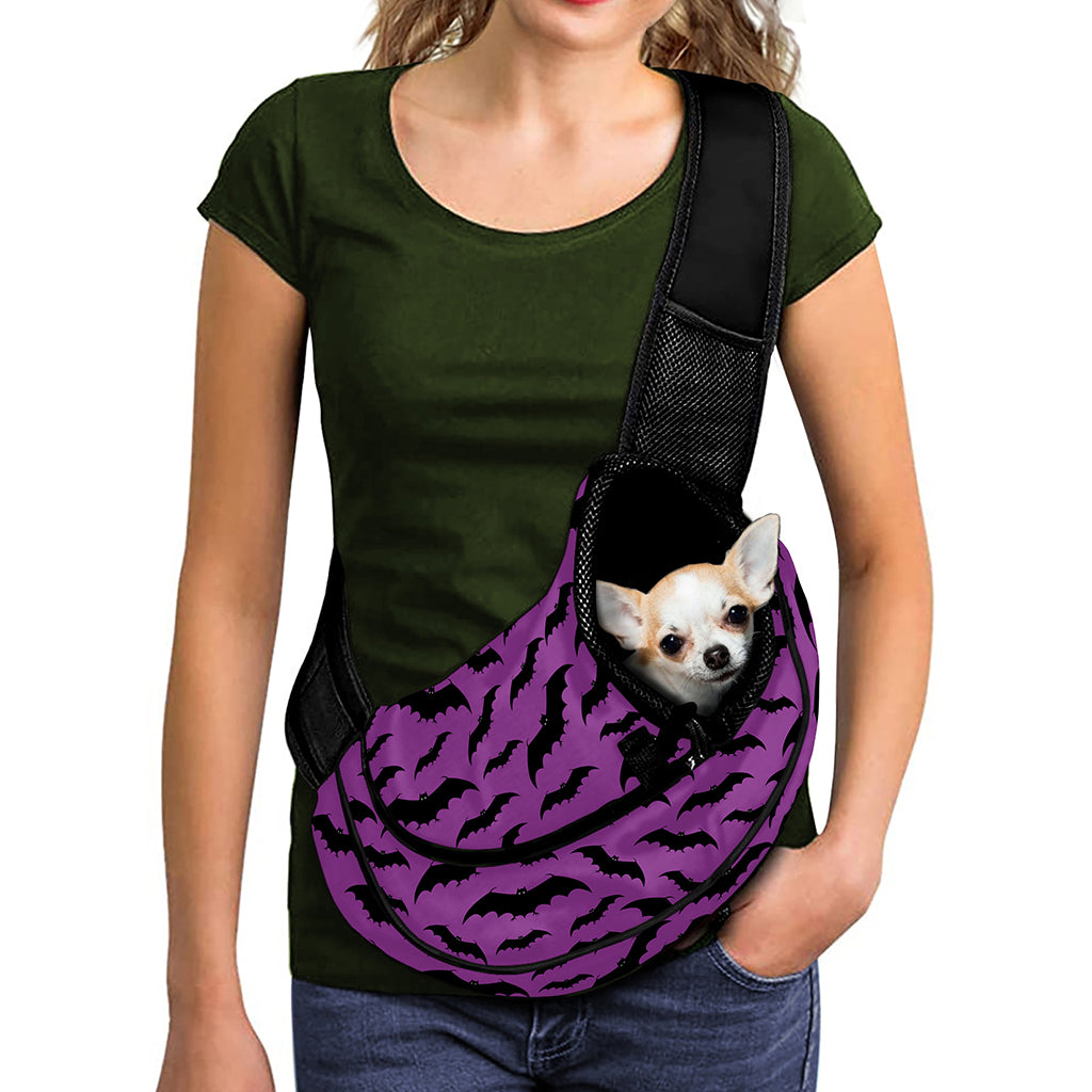 Purple And Black Halloween Bat Print Pet Sling Carrier