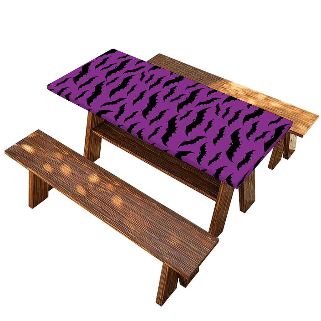 Purple And Black Halloween Bat Print Picnic Table Cover