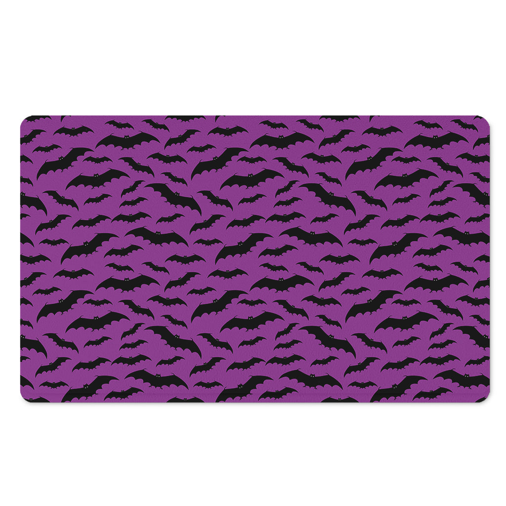 Purple And Black Halloween Bat Print Polyester Doormat
