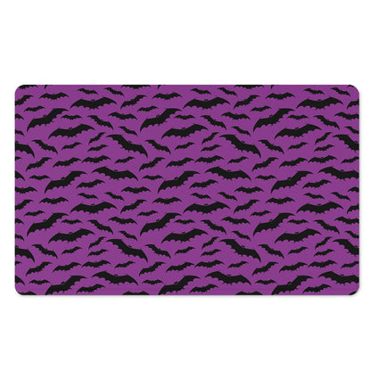 Purple And Black Halloween Bat Print Polyester Doormat